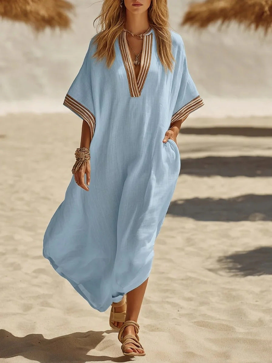VESTIDO BOHO LARGO ESCOTE EN V