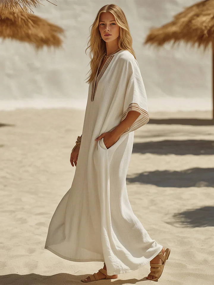 VESTIDO BOHO LARGO ESCOTE EN V