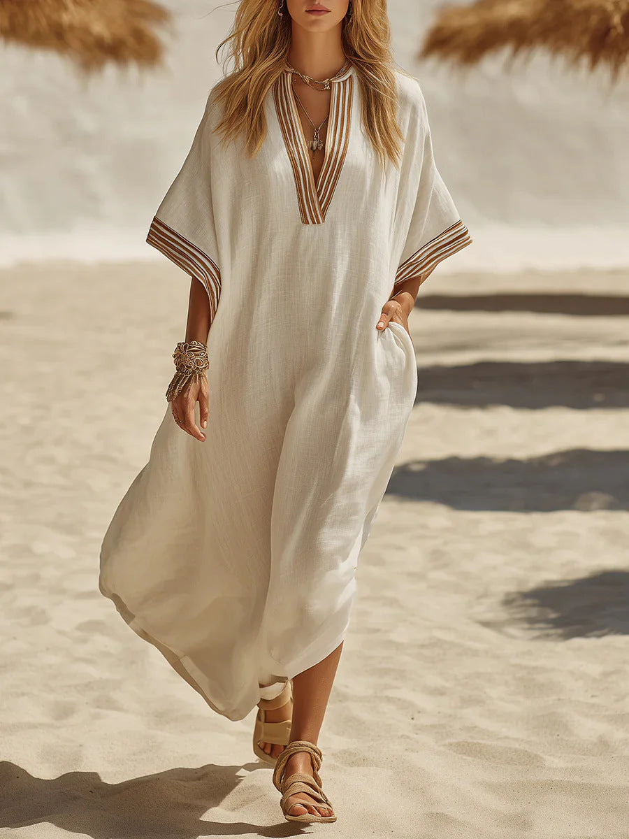 VESTIDO BOHO LARGO ESCOTE EN V