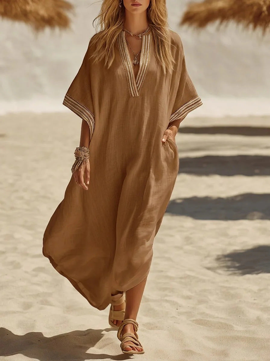 VESTIDO BOHO LARGO ESCOTE EN V
