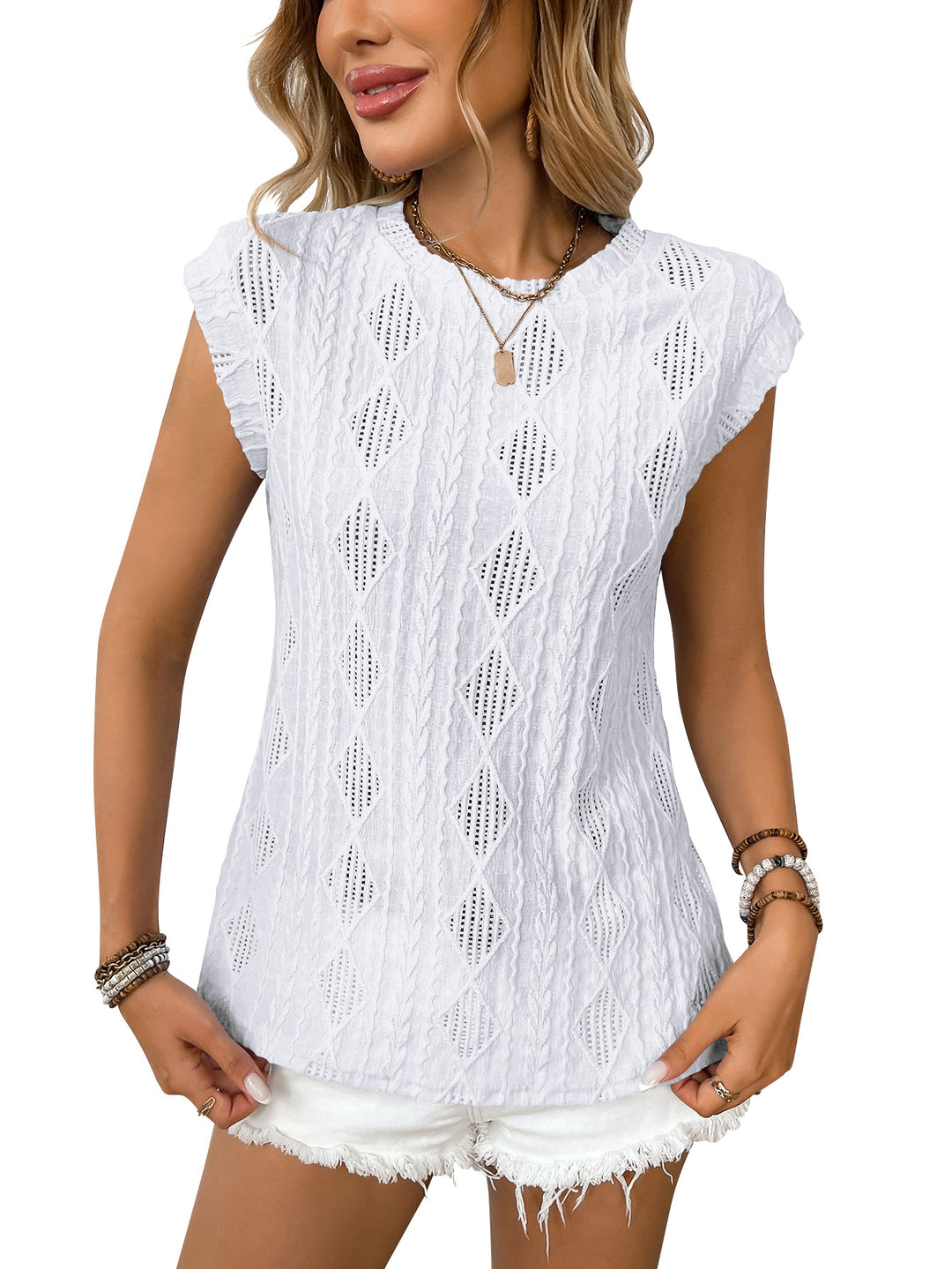BLUSA JACQUARD DE MANGA CORTA