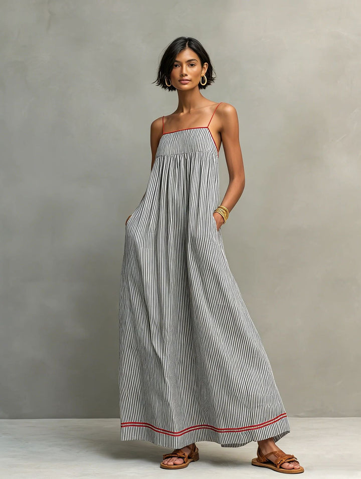 VESTIDO LARGO DE  RAYAS ELEGANCE