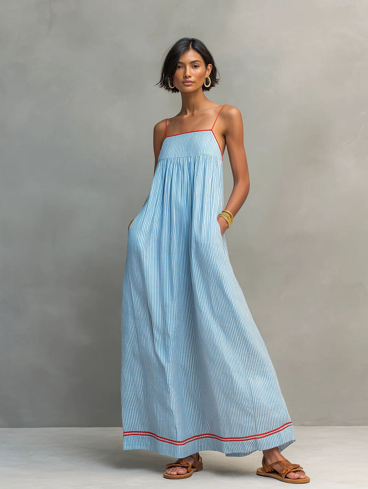 VESTIDO LARGO DE  RAYAS ELEGANCE